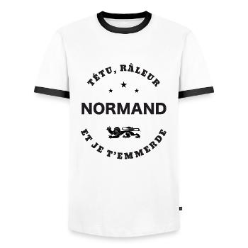 Normand, têtu, râleur - T-shirt contrasté Homme - blanc/noir - Devant - AI Model Female 172 light (172cm) & AI Model Male 178 dark (178cm)