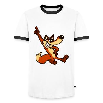 Cartoon Fox Strut by Cheerful Madness!! - Men's Ringer Shirt - white/black - Front - AI Model Female 172 light (172cm) & AI Model Male 178 dark (178cm)
