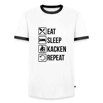 Essen Schlafen Kacken Wiederholen Geek Geschenk - Männer Kontrast-T-Shirt - Weiß/Schwarz - Vorne - AI Model Female 172 light (172cm) & AI Model Male 178 dark (178cm)