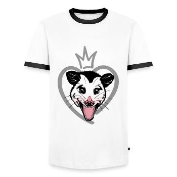 Opossum et cœur - T-shirt contrasté Homme - blanc/noir - Devant - AI Model Female 172 light (172cm) & AI Model Male 178 dark (178cm)