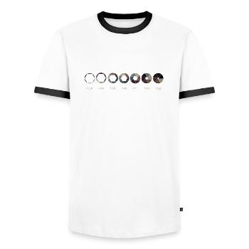 Blende Fotografie Objektiv Kamera - Männer Kontrast-T-Shirt - Weiß/Schwarz - Vorne - AI Model Female 172 light (172cm) & AI Model Male 178 dark (178cm)