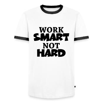 Work smart, not hard - T-shirt contrasté Homme - blanc/noir - Devant - AI Model Female 172 light (172cm) & AI Model Male 178 dark (178cm)