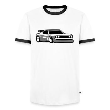 Race car tuning car - Men's Ringer Shirt - white/black - Front - AI Model Female 172 light (172cm) & AI Model Male 178 dark (178cm)