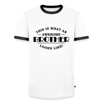This is what an awesome brother looks like - Men's Ringer Shirt - white/black - Front - AI Model Female 172 light (172cm) & AI Model Male 178 dark (178cm)
