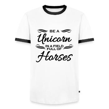 Be a unicorn in a field full of horses - Men's Ringer Shirt - white/black - Front - AI Model Female 172 light (172cm) & AI Model Male 178 dark (178cm)