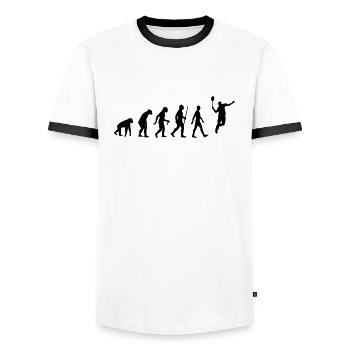 Evolution - badminton, badminton, human, monkey - Men's Ringer Shirt - white/black - Front - AI Model Female 172 light (172cm) & AI Model Male 178 dark (178cm)