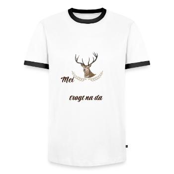 Basst Scho | Trachten Hirsch - Männer Kontrast-T-Shirt - Weiß/Schwarz - Vorne - AI Model Female 172 light (172cm) & AI Model Male 178 dark (178cm)