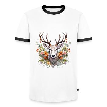 Ersatz Dirndl Hirschgeweih Hirsch - Männer Kontrast-T-Shirt - Weiß/Schwarz - Vorne - AI Model Female 172 light (172cm) & AI Model Male 178 dark (178cm)