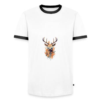 Trachten Bayrischer Dialekt Hirsch - Männer Kontrast-T-Shirt - Weiß/Schwarz - Vorne - AI Model Female 172 light (172cm) & AI Model Male 178 dark (178cm)