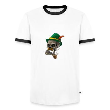 Lausbua Lausbub Lederhosen Trachten - Men's Ringer Shirt - white/black - Front - AI Model Female 172 light (172cm) & AI Model Male 178 dark (178cm)