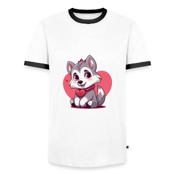 Husky chien amant maman et papa Saint-Valentin - T-shirt contrasté Homme - blanc/noir - Devant - AI Model Female 172 light (172cm) & AI Model Male 178 dark (178cm)