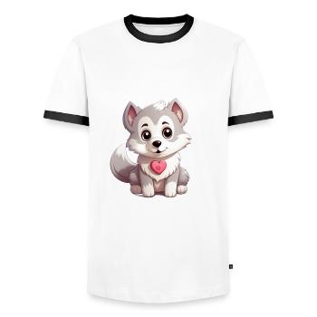 Husky chien amant maman et papa Saint-Valentin - T-shirt contrasté Homme - blanc/noir - Devant - AI Model Female 172 light (172cm) & AI Model Male 178 dark (178cm)