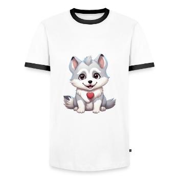 Husky chien amant maman et papa Saint-Valentin - T-shirt contrasté Homme - blanc/noir - Devant - AI Model Female 172 light (172cm) & AI Model Male 178 dark (178cm)