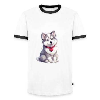 Husky chien amant maman et papa Saint-Valentin - T-shirt contrasté Homme - blanc/noir - Devant - AI Model Female 172 light (172cm) & AI Model Male 178 dark (178cm)