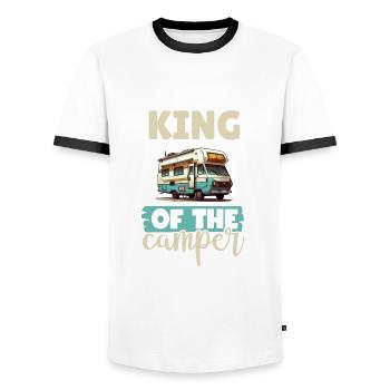 Camping-car pour amateurs de camping pour l’extérieur - T-shirt contrasté Homme - blanc/noir - Devant - AI Model Female 172 light (172cm) & AI Model Male 178 dark (178cm)