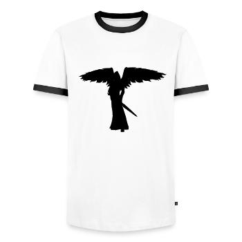 Winged shadow - Men's Ringer Shirt - white/black - Front - AI Model Female 172 light (172cm) & AI Model Male 178 dark (178cm)