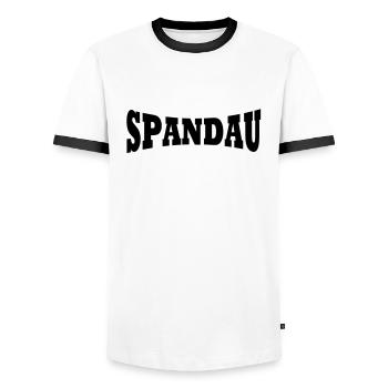 Spandau lettering - Men's Ringer Shirt - white/black - Front - AI Model Female 172 light (172cm) & AI Model Male 178 dark (178cm)