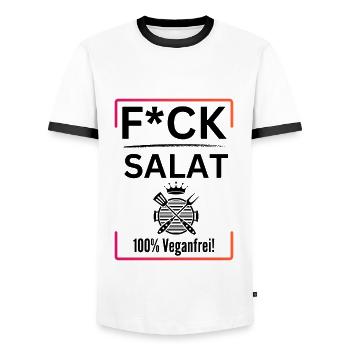 FCK Salat-100% Veganfrei-BBQ FCK Salat - Männer Kontrast-T-Shirt - Weiß/Schwarz - Vorne - AI Model Female 172 light (172cm) & AI Model Male 178 dark (178cm)