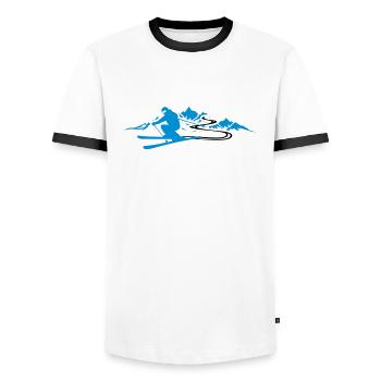 Winter - Skifahrer Berge - Männer Kontrast-T-Shirt - Weiß/Schwarz - Vorne - AI Model Female 172 light (172cm) & AI Model Male 178 dark (178cm)