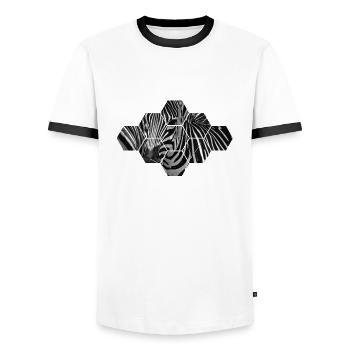 Zebra, Safari, Africa, Tanzania - Männer Kontrast-T-Shirt - Weiß/Schwarz - Vorne - AI Model Female 172 light (172cm) & AI Model Male 178 dark (178cm)