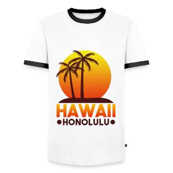 HAWAII Sommer - Männer Kontrast-T-Shirt - Weiß/Schwarz - Vorne - AI Model Female 172 light (172cm) & AI Model Male 178 dark (178cm)