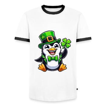St. Patrick's Penguin with Lucky Clover - Men's Ringer Shirt - white/black - Front - AI Model Female 172 light (172cm) & AI Model Male 178 dark (178cm)