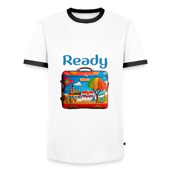 "Ready to travel", t-shirt van life - T-shirt contrasté Homme - blanc/noir - Devant - AI Model Female 172 light (172cm) & AI Model Male 178 dark (178cm)