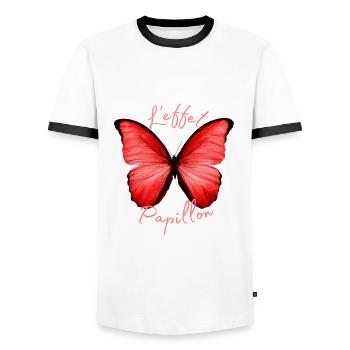 Butterflies pattern - T-shirt contrasté Homme - blanc/noir - Devant - AI Model Female 172 light (172cm) & AI Model Male 178 dark (178cm)