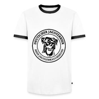 Deutscher Jagdterrier Jagdgebrauchshund Jagdhunde - Männer Kontrast-T-Shirt - Weiß/Schwarz - Vorne - AI Model Female 172 light (172cm) & AI Model Male 178 dark (178cm)
