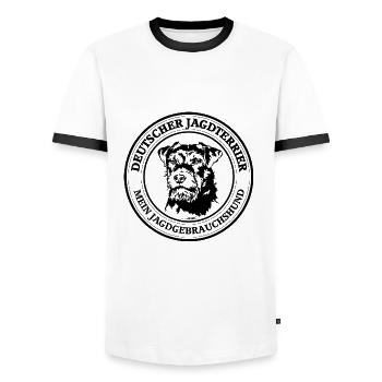 Deutscher Jagdterrier Jagdgebrauchshund Jagdhunde - Männer Kontrast-T-Shirt - Weiß/Schwarz - Vorne - AI Model Female 172 light (172cm) & AI Model Male 178 dark (178cm)