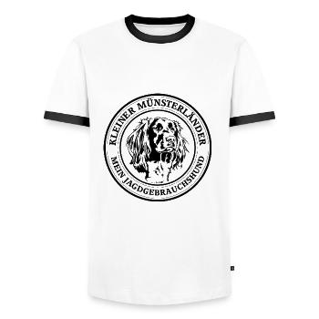Kleiner Münsterländer Jagdgebrauchshund Jagdhund - Männer Kontrast-T-Shirt - Weiß/Schwarz - Vorne - AI Model Female 172 light (172cm) & AI Model Male 178 dark (178cm)