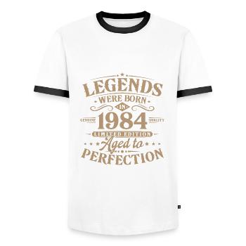 Vintage 1984 né légendes cadeau d’anniversaire - T-shirt contrasté Homme - blanc/noir - Devant - AI Model Female 172 light (172cm) & AI Model Male 178 dark (178cm)