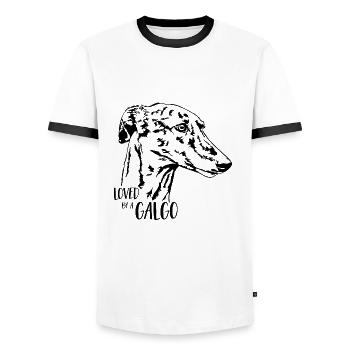 Loved by a GALGO Hundespruch Wilsigns - Männer Kontrast-T-Shirt - Weiß/Schwarz - Vorne - AI Model Female 172 light (172cm) & AI Model Male 178 dark (178cm)