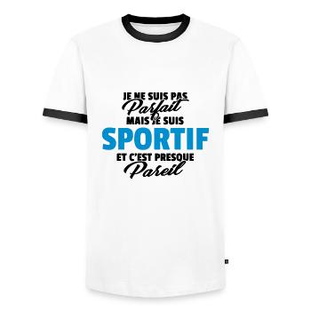 Pas parfait mais sportif - T-shirt contrasté Homme - blanc/noir - Devant - AI Model Female 172 light (172cm) & AI Model Male 178 dark (178cm)