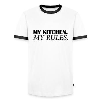 my kitchen my rules - Männer Kontrast-T-Shirt - Weiß/Schwarz - Vorne - AI Model Female 172 light (172cm) & AI Model Male 178 dark (178cm)