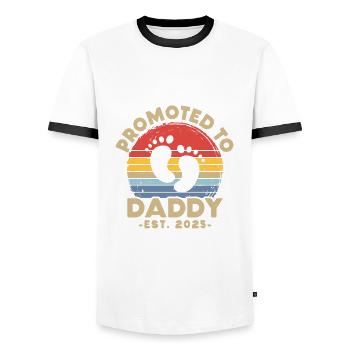 Promoted to dad set for 2025 - Men's Ringer Shirt - white/black - Front - AI Model Female 172 light (172cm) & AI Model Male 178 dark (178cm)