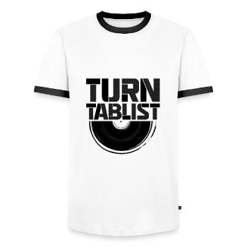 Turntablist Dj Mix Vinyl Scratch Musik Schwarz - Männer Kontrast-T-Shirt - Weiß/Schwarz - Vorne - AI Model Female 172 light (172cm) & AI Model Male 178 dark (178cm)