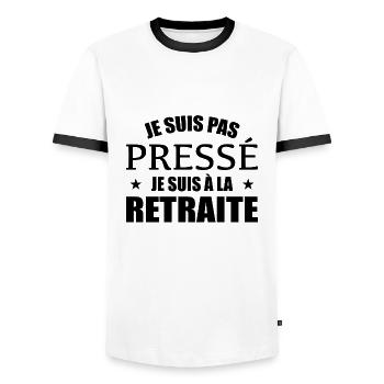 I'm Not in a Hurry I'm Retired - Men's Ringer Shirt - white/black - Front - AI Model Female 172 light (172cm) & AI Model Male 178 dark (178cm)