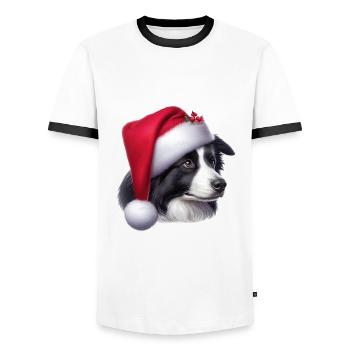 Border Collie Santa Claus - Men's Ringer Shirt - white/black - Front - AI Model Female 172 light (172cm) & AI Model Male 178 dark (178cm)