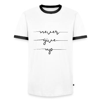 never give up - Men's Ringer Shirt - white/black - Front - AI Model Female 172 light (172cm) & AI Model Male 178 dark (178cm)