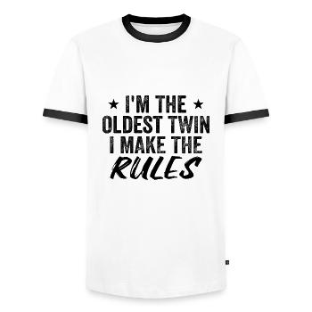 I'm The Oldest Twin Funny Twin Tees - T-shirt contrasté Homme - blanc/noir - Devant - AI Model Female 172 light (172cm) & AI Model Male 178 dark (178cm)