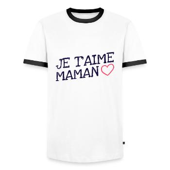 Je t'aime maman. Fête des mères - T-shirt contrasté Homme - blanc/noir - Devant - AI Model Female 172 light (172cm) & AI Model Male 178 dark (178cm)