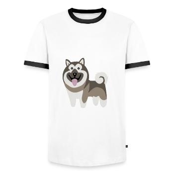 Chien mignon, Chien d’orignal norvégien - T-shirt contrasté Homme - blanc/noir - Devant - AI Model Female 172 light (172cm) & AI Model Male 178 dark (178cm)