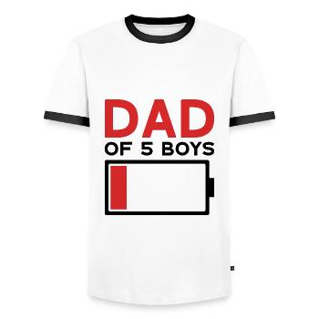 DAD OF 5 BOYS - Men's Ringer Shirt - white/black - Front - AI Model Female 172 light (172cm) & AI Model Male 178 dark (178cm)