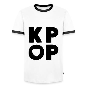 K-Pop Music Love - Men's Ringer Shirt - white/black - Front - AI Model Female 172 light (172cm) & AI Model Male 178 dark (178cm)