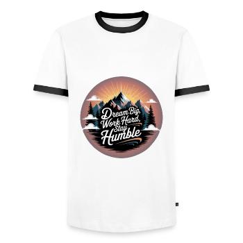 Dream Big, Work Hard, Stay Humble - Men's Ringer Shirt - white/black - Front - AI Model Female 172 light (172cm) & AI Model Male 178 dark (178cm)