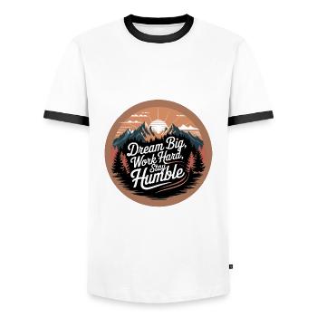 Dream Big, Work Hard, Stay Humble - Men's Ringer Shirt - white/black - Front - AI Model Female 172 light (172cm) & AI Model Male 178 dark (178cm)