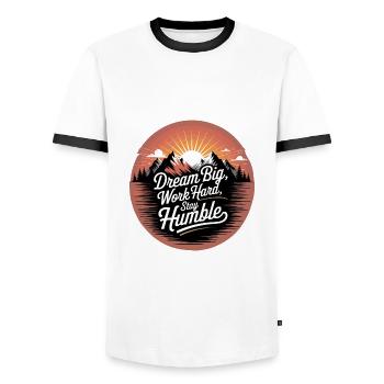 Dream Big, Work Hard, Stay Humble - Men's Ringer Shirt - white/black - Front - AI Model Female 172 light (172cm) & AI Model Male 178 dark (178cm)