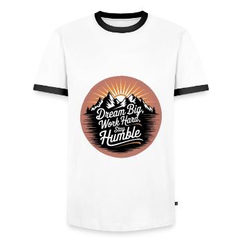 Dream Big, Work Hard, Stay Humble - Men's Ringer Shirt - white/black - Front - AI Model Female 172 light (172cm) & AI Model Male 178 dark (178cm)