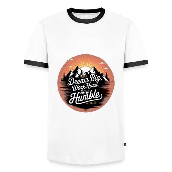 Dream Big, Work Hard, Stay Humble - Men's Ringer Shirt - white/black - Front - AI Model Female 172 light (172cm) & AI Model Male 178 dark (178cm)